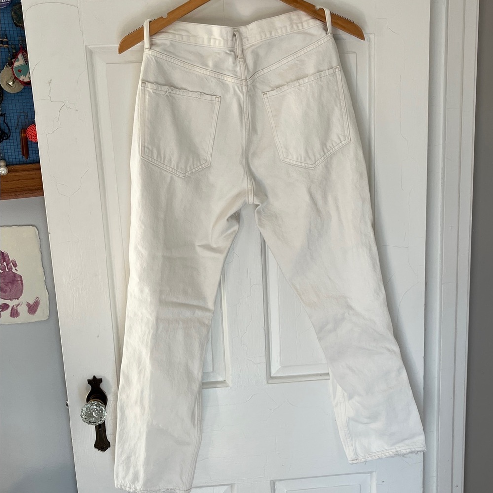 Agolde Riley White Distressed High Rise Straight Cropped Jeans 28 NWT - Picture 5 of 6